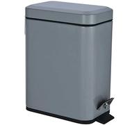 FINE STAR 5L Slim Pedal Bin Square Toilet Brush Holder Bathroom Set Rectangular Removable Bucket Trash Recycling Bin (Grey 5 L Bin Only)