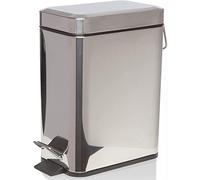 FINE STAR 5L Slim Pedal Bin Square Toilet Brush Holder Bathroom Set Rectangular Removable Bucket Trash Recycling Bin (Chrome 5 L Bin Only)
