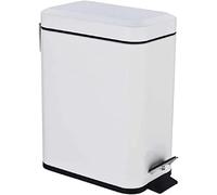 FINE STAR 5L Slim Pedal Bin Square Toilet Brush Holder Bathroom Set Rectangular Removable Bucket Trash Recycling Bin (White 5 L Bin Only)