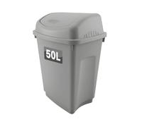 FINE STAR Plastic Flip Top Rectangle 50L Litre Waste Bin Paper Rubbish Kitchen Swing Bins UK (Silver)