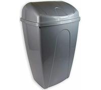 FINE STAR Plastic Flip Top Rectangle 50L Litre Waste Bin Paper Rubbish Kitchen Swing Bins UK (Silver)