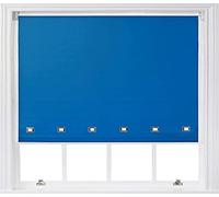 fine star ROLLER BLIND BLINDS CHROME SQUARE EYELET EDGE TRIMABLE WITH FITTING (BLUE, WIDTH 90CM (35") X DROP 160CM (63"))