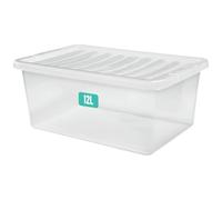 FINE STAR Set of 5 Crystal Clear Plastic Storage Box Boxes With Lids UK BRITISH MADE Home Office Stackable (12 LITRE)