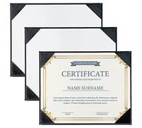 Fine Stationery Black Faux Leather Certificate Holders with Acrylic Easel Stand - 3-Pack, Holds 8.5x11'' Letter-Size Document Vertically or Horizontally, Professional Certificate Award Frame