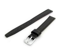 Fine Stitched Calf Leather Watch Strap Band with Pins 14mm Black with Chrome (Silver Colour) Buckle R622/14s