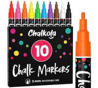 Fine Tip Chalk Pens - Pack of 10 colour markers - Use on Chalkboard, Whiteboard, Window, Blackboard - 3mm Reversible nib