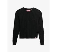 Fine twist cable knit jumper essential round neck women Superdry Noir XS