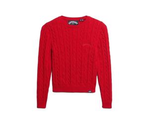 Fine twist cable knit jumper essential round neck women Superdry Rouge L