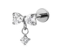 FINE4U 16G 6mm 8mm Bow Dangle Drop Earring Stud for Women - ASTM F136 Titanium Screw on Flat Back Piercing Jewelry Stud for Cartilage, Helix, Flat, Lobe, 16G(1.2mm), Titanium, cubic zirconia