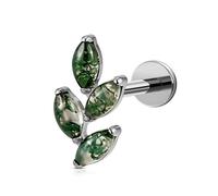 FINE4U 16G Moss Agate Body Piercing Jewelry for Helix Flat Tragus Lobe 16G 6mm 8mm - ASTM F136 Titanium Screw on Flat Back Stud, Hypoallergenic Cartilage Earring, Titanium, agate