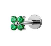 FINE4U 16G Titanium Piercing Jewelry - ASTM F136 Titanium Internally Threaded Hypoallergenic Four Petal Flower CZ Cartilage Flat Back Earring(Green CZ)