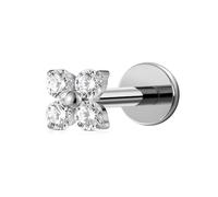 FINE4U 16G Titanium Piercing Jewelry - ASTM F136 Titanium Internally Threaded Hypoallergenic Four Petal Flower CZ Cartilage Flat Back Earring