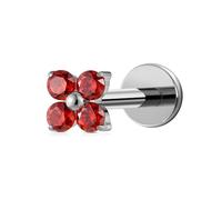 FINE4U 16G Titanium Piercing Jewelry - ASTM F136 Titanium Internally Threaded Hypoallergenic Four Petal Flower CZ Cartilage Flat Back Earring(Red CZ)