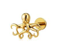 FINE4U 1PC 16G ASTM F136 Titanium Octopuses Piercings Jewelry with 6mm 8mm Post for Conch Helix Flat Labret 16G 6mm 8mm, Titanium, no gemstone