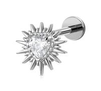 FINE4U 1PC ASTM F136 Titanium Broken Heart Piercing Jewelry for Conch, Tragus, Helix 16G 6mm 8mm,Hypoallergenic Flatback Stud, Titanium, cubic zirconia