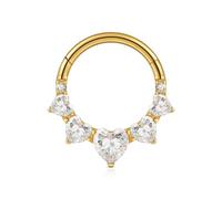 FINE4U 1PC ASTM F136 Titanium Heart Septum Nose Ring Daith Hoop 16G 8mm 10mm, 16G(1.2mm), 5/16"(8mm), Titanium, cubic zirconia