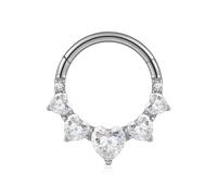 FINE4U 1PC ASTM F136 Titanium Heart Septum Nose Ring Daith Hoop 16G 8mm 10mm, 16G(1.2mm), 5/16"(8mm), Titanium, cubic zirconia