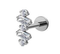 FINE4U 1PC ASTM F136 Titanium Piercing Jewelry Stud for Tragus Conch Helix Flat 16G 6mm 8mm, Titanium, cubic zirconia