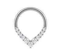 FINE4U 1PC ASTM F136 Titanium Septum rings 16G 8mm 10mm, Seamless Hinged Clicker, 16G(1.2mm), 3/8"(10mm), Titanium, cubic zirconia