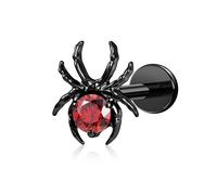 FINE4U 1PC Halloween Spider Piercing Jewelry for Conch Helix Flat Labret 16G 6mm 8mm - ASTM F136 Titanium Cartilage Earring Flatback Stud, Titanium, cubic zirconia