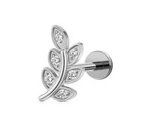 FINE4U 1PC Leaf Flat Back Stud Flat, Helix, Conch, Tragus 6mm 8mm - ASTM F136 Titanium Screw on Body Piercing Jewelry, Titanium, cubic zirconia