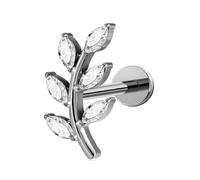 FINE4U 1PC Leaf Flat Back Stud Flat, Helix, Conch, Tragus 6mm 8mm - ASTM F136 Titanium Screw on Body Piercing Jewelry, Titanium
