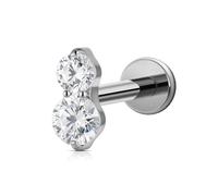 FINE4U 1PC Piercing Jewelry Stud 16G/18G 6mm 8mm - ASTM F136 Titanium Flat back Stud for Conch Tragus Helix Flat, 18G(1.0mm) Threadless, Titanium, cubic zirconia