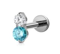 FINE4U 1PC Piercing Jewelry Stud 16G/18G 6mm 8mm - ASTM F136 Titanium Flat back Stud for Conch Tragus Helix Flat, 18G(1.0mm) Threadless, Titanium, cubic zirconia