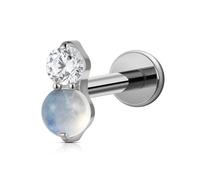 FINE4U 1PC Piercing Jewelry Stud 16G/18G 6mm 8mm - ASTM F136 Titanium Flat back Stud for Conch Tragus Helix Flat, 18G(1.0mm) Threadless, Titanium, cubic zirconia