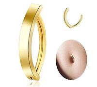 FINE4U ASTM F136 Solid Titanium Belly Button Ring 14G 8mm 10mm 12mm - Hypoallergenic Belly Piercing Jewelry with Cubic Zirconia, Short Bar Navel Piercings Gift for Women, 14G (1.6mm), 1/2, Titanium