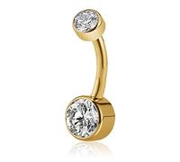 FINE4U ASTM F136 Solid Titanium Belly Button Ring 14G 8mm 10mm 12mm - Hypoallergenic Belly Piercing Jewelry with Cubic Zirconia, Short Bar Navel Piercings Gift for Women, 14G (1.6mm), 1/2, Titanium