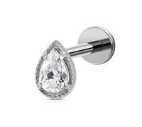 FINE4U ASTM F136 Titanium 16G 8mm Teardrop Piercing Jewelry for Conch, Tragus, Helix, Lip, Labret, Earlobe - Screw on Hypoallergenic Flat Back Cartilage Earring