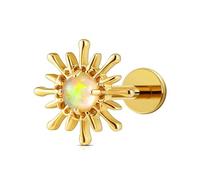 FINE4U ASTM F136 Titanium 16G Flat Back Stud with 6mm 8mm post for Conch Helix Tragus Flat Labret, Hypoallergenic, Internally threaded screw on, Titanium, created opal