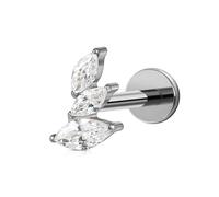 FINE4U ASTM F136 Titanium Flat back Stud for Conch Helix Flat Tragus 16G 6mm 8mm Left Ear/Right Ear, Titanium, cubic zirconia
