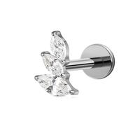 FINE4U ASTM F136 Titanium Flat back Stud for Conch Helix Flat Tragus 16G 6mm 8mm Left Ear/Right Ear, Titanium, cubic zirconia