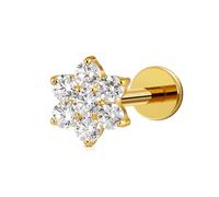 FINE4U ASTM F136 Titanium Flower Conch Helix Tragus Flat Piercing Jewelry with 16G 6mm 8mm Post, Titanium, cubic zirconia