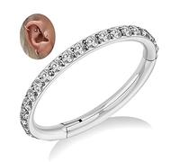 FINE4U ASTM F136 Titanium Hoop Piercing Jewelry 16G 18G 6mm 8mm 10mm 11mm 12mm - Hypoallergenic Hinged Clicker for Septum, Cartilage, Conch, Helix, Rook, Tragus, Daith, 18G, 8mm, Titanium