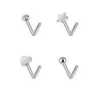 FINE4U ASTM F136 Titanium Nose Rings Studs - 20G Nose Stud Ring Hypoallergenic CZ/Ball/Heart/Star L-Shaped Nose Nostril Body Piercing Jewelry, Pin Piercing Kit Jewelry Gift, Nickel Free