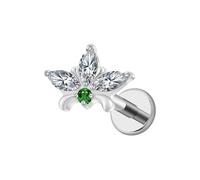 FINE4U ASTM F136 Titanium Piercing Jewelry Stud - 16G 6mm 8mm Triple Marquise Lotus Flower Cartilage Earring, Hypoallergenic Flatback Bridal Jewelry(Green CZ)