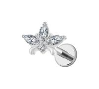 FINE4U ASTM F136 Titanium Piercing Jewelry Stud - 16G 6mm 8mm Triple Marquise Lotus Flower Cartilage Earring, Hypoallergenic Flatback Bridal Jewelry(Clear CZ)