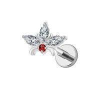 FINE4U ASTM F136 Titanium Piercing Jewelry Stud - 16G 6mm 8mm Triple Marquise Lotus Flower Cartilage Earring, Hypoallergenic Flatback Bridal Jewelry(Red CZ)