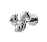 FINE4U Cartilage Christmas Piercing Jewelry 16G 6mm 8mm - ASTM F136 Titanium, Flat Back Labret Stud for Helix Flat Lobe, Elk Minimalist Earring, Squirrel Earrings, Titanium, cubic zirconia