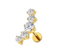 FINE4U Gold Cartilage Earring Flat Back Stud for Conch Helix 16G 6mm 8mm - ASTM F136 Titanium Screw on Piercing Jewelry Stud, Titanium, cubic zirconia