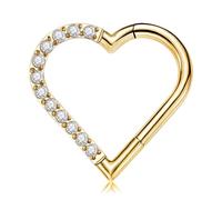 FINE4U Gold Heart Daith Piercing Jewelry 16G 8mm Right Ear,ASTM F136 Titanium Clicker Daith Earrings for Women, Cartilage Earring for Gift Idea, 16G(1.2mm), Titanium Cubic Zirconia, cubic zirconia