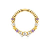 FINE4U Gold Nose Ring Hoop 16G 10mm - ASTM F136 Titanium Star and Moon Daith Piercing Jewelry, Cartilage Hoop Earring, Septum rings, Seamless Hinged Clicker