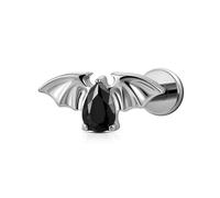 FINE4U Halloween Bat wings Cartilage Earring Flat back Threadless Stud for Tragus Helix Conch 18G 6mm 8mm - ASTM F136 Titanium Hypoallergenic Vampire Bat Piercing Jewelry, 18G(1.0mm), Titanium, Cubic