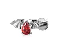 FINE4U Halloween Bat wings Cartilage Earring Flat back Threadless Stud for Tragus Helix Conch 18G 6mm 8mm - ASTM F136 Titanium Hypoallergenic Vampire Bat Piercing Jewelry, 18G(1.0mm), Titanium, cubic