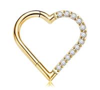 FINE4U Heart Daith Piercing Jewellery 16G 8mm 10mm Left Ear - ASTM F136 Titanium Clicker Daith Earrings for Men and Women, 16G(1.2mm), 3/8"(10mm), Titanium, Cubic Zirconia