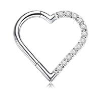 FINE4U Heart Daith Piercing Jewelry 16G 10mm Left Ear,ASTM F136 Titanium Clicker Daith Earrings for Women, Cartilage Earring for Gift Idea, 16G(1.2mm), Titanium Cubic Zirconia, cubic zirconia