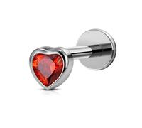 FINE4U Heart Shaped Piercing Jewelry for Conch, Tragus, Helix - ASTM F136 Titanium Cartilage Earring, 16G 6mm 8mm Garnet Labret, Implant Grade Hypoallergenic Flatback Stud